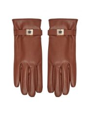 Guess Rękawiczki Damskie AW5188 NYL02 Brązowy. Brązowe rękawiczki Guess, z aplikacjami, z dzianiny. Za 299.99 zł.