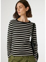 Pepe Jeans Koszulka "Bani" w kolorze kremowo-czarnym rozmiar: L. Brązowe bluzki Pepe Jeans, l, bez wzorów, z jeansu, bez kołnierzyka, bez ramiączek. Za 118.01 zł.