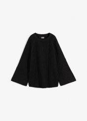 Sweter oversize w warkocze. Szare swetry bonprix, bez wzorów, bez ramiączek. Za 109.99 zł.