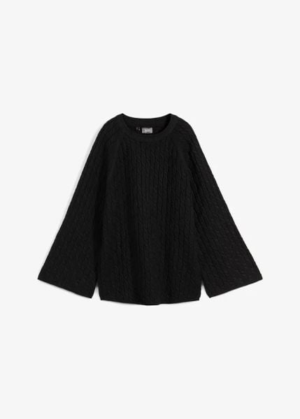 Sweter oversize w warkocze. Szare swetry bonprix, bez wzorów, bez ramiączek. Za 109.99 zł.