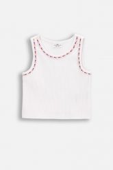 T-shirt prążkowany bez rękawów. Białe t-shirty COCCODRILLO, bez wzorów, z bawełny, bez kołnierzyka, bez ramiączek. W wyprzedaży za 29.90 zł.