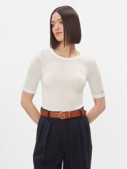 Tommy Hilfiger T-Shirt Slim Soft Tencel C-Nk 1/2Slv WW0WW39789 Écru Slim Fit. T-shirty TOMMY HILFIGER, m, bez wzorów, z wiskozy, bez kołnierzyka, bez ramiączek. Za 189.99 zł.
