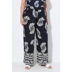 Damskie Spodnie palazzo nadruk szeroka nogawka elastyczny pas. Czarne spodnie dresowe Ulla Popken, plus size, bez wzorów, z dresówki. Za 244.99 zł.