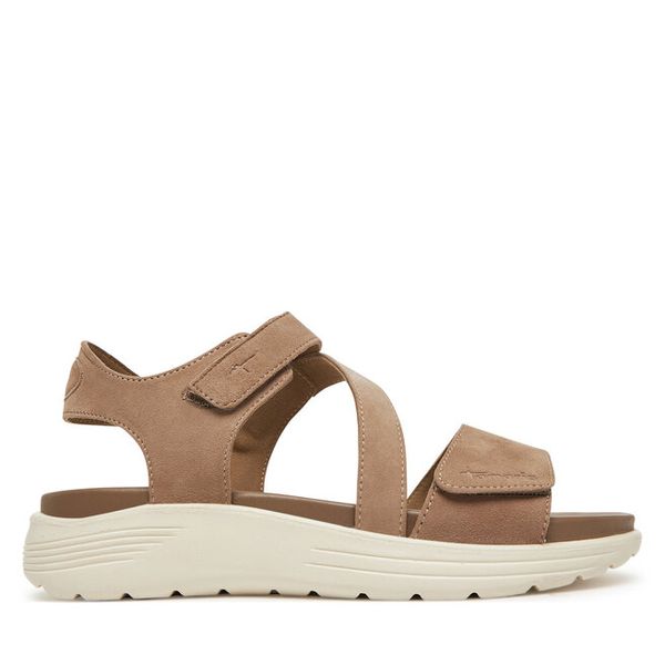 Sandały Tamaris. Brązowe sandały Tamaris, bez wzorów, bez obcasa, na koturnie, bez zapięcia. Za 299.99 zł.