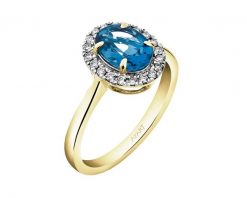 Pierścionek z żółtego złota z diamentami i topazem London Blue - próba 585. Niebieskie pierścionki Apart, z diamentem, złote. W wyprzedaży za 3,983.00 zł.
