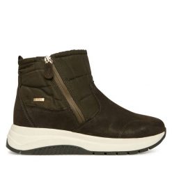 Botki Caprice. Brązowe botki Caprice, bez wzorów, bez obcasa, na płaskiej podeszwie, bez zapięcia. Za 489.99 zł.