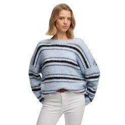 Sweter w paski z miękkiej dzianiny dla kobiet Superdry. Niebieskie swetry Superdry, na zimę, bez wzorów, z dzianiny, bez ramiączek. Za 288.40 zł.