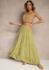 Zielona Spódnica z Bawełny Ozdobiona Falbanami Nevolae. Zielone spódnice Renee, na co dzień, l, bez wzorów, z bawełny, eleganckie, maxi, rozkloszowane. Za 49.99 zł.