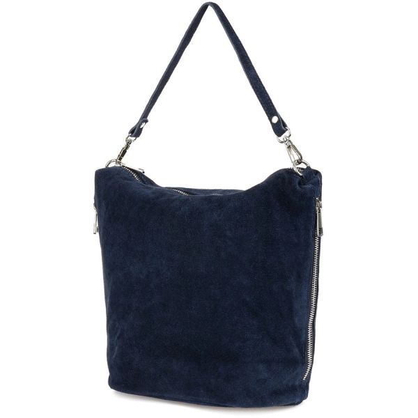 Listonoszka skórzana Vera Pelle W17 granatowa. Torebki klasyczne bez wzorów, ze skóry, małe, zamszowe, bez dodatków. Za 139.90 zł.