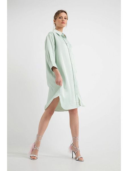 Josephine & Co Lniana sukienka "Daantje" w kolorze jasnozielonym rozmiar: 40. Zielone sukienki Josephine & Co, na co dzień, bez wzorów, bez kołnierzyka, bez ramiączek, midi, proste. Za 285.49 zł.