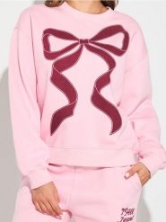 Bluza crewneck z nadrukiem - różowy. Czerwone bluzy Sinsay, l, bez wzorów, bez kaptura. Za 39.99 zł.