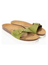 Sunbay Skórzane klapki "Jasmin" w kolorze zielonym rozmiar: 37. Zielone klapki Sunbay, bez wzorów, z otwartym noskiem, bez obcasa. Za 144.95 zł.