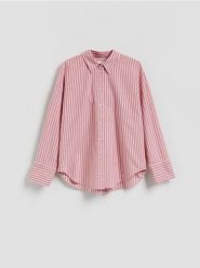 Bawełniana koszula w paski - czerwony. Czerwone koszule Reserved, l, bez wzorów, z bawełny, bez kołnierzyka, bez ramiączek. Za 109.99 zł.