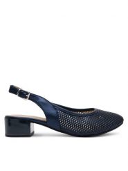 Caprice Sandały 9-29602-44 Granatowy. Niebieskie sandały Caprice, bez wzorów, ze skóry, bez obcasa, na słupku, bez zapięcia. Za 231.99 zł.