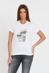KARL LAGERFELD Biały damski t-shirt Ikonik 2.0, Rozmiar S. Białe t-shirty KARL LAGERFELD, s, bez wzorów, bez kołnierzyka, bez ramiączek. W wyprzedaży za 299.99 zł.