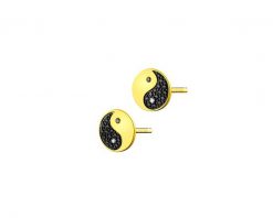 Kolczyki z żółtego złota z diamentami - yin yang - 0,016 ct - próba 375. Żółte kolczyki Apart, z diamentem, złote. Za 899.00 zł.