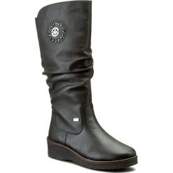 Kozaki RIEKER - Y4668-00 Schwarz. Czarne kozaki Rieker, ze skóry, bez obcasa, na obcasie, bez zapięcia. W wyprzedaży za 299.00 zł.