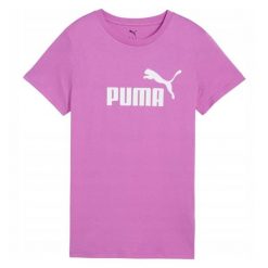 T-shirt Damski Logo ESS No.1. Fioletowe t-shirty Puma, bez wzorów, bez kołnierzyka, bez ramiączek. Za 116.99 zł.