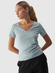 4F T-shirt slim gładki damski - turkusowy XS. Niebieskie t-shirty 4f, xs, bez wzorów, z bawełny, bez kołnierzyka, bez ramiączek. W wyprzedaży za 29.99 zł.