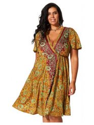 Aller Simplement Sukienka w kolorze żółtym rozmiar: 42/44. Żółte sukienki Aller Simplement, na co dzień, bez wzorów, bez kołnierzyka, bez ramiączek, mini, kopertowe. Za 65.99 zł.