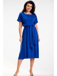 Awama Sukienka w kolorze niebieskim rozmiar: XL. Niebieskie sukienki Awama, xl, bez wzorów, z tkaniny, bez kołnierzyka, bez ramiączek, midi. Za 127.35 zł.