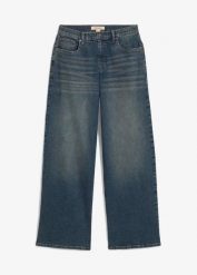 Jeansy wide leg, high waist. Czarne jeansy bonprix, bez wzorów, z podwyższonym stanem. Za 129.99 zł.