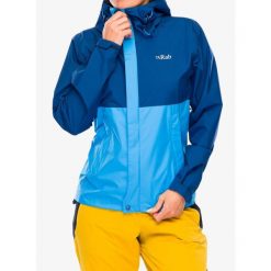 Kurtka przeciwdeszczowa damska Rab Downpour Eco Jacket. Niebieskie kurtki sportowe RAB, bez wzorów, bez kaptura. Za 542.69 zł.