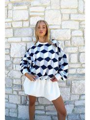Trendyol Bluza w kolorze granatowo-szaro-białym rozmiar: M. Białe bluzy Trendyol, m, bez wzorów, bez kaptura. Za 68.45 zł.