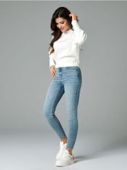 Jeansy skinny - niebieski. Niebieskie jeansy Sinsay, l, bez wzorów, z podwyższonym stanem. W wyprzedaży za 24.99 zł.