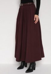 Bordowa Wiskozowa Spódnica o Rozkloszowanym Kroju z Paskiem z Klamrą Lawedisa. Czerwone spódnice Born2be, do pracy, l, bez wzorów, z bawełny, biznesowe, maxi, rozkloszowane. Za 129.99 zł.