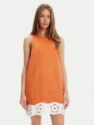 STAUD Sukienka letnia Mika R25S2282LN Pomarańczowy Regular Fit. Brązowe sukienki STAUD, na lato, l, bez wzorów, ze lnu, bez kołnierzyka, bez ramiączek. Za 1,439.00 zł.