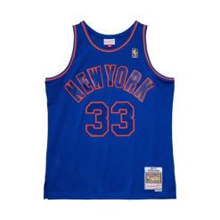 Koszulka NBA New York Knicks Patrick Ewing. Niebieskie bluzki Mitchell & Ness, bez wzorów, sportowe, bez kołnierzyka, bez ramiączek. Za 470.50 zł.