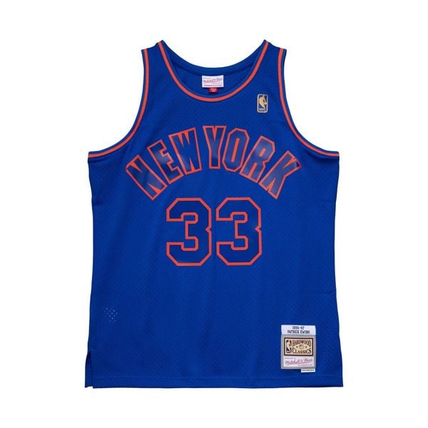 Koszulka NBA New York Knicks Patrick Ewing. Niebieskie bluzki Mitchell & Ness, bez wzorów, sportowe, bez kołnierzyka, bez ramiączek. Za 446.00 zł.