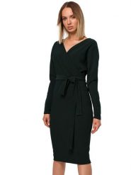 Made of emotion Sukienka w kolorze ciemnozielonym rozmiar: L. Zielone sukienki Made Of Emotion, l, bez wzorów, bez kołnierzyka, bez ramiączek, maxi, kopertowe. Za 139.54 zł.