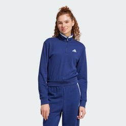Bluza dresowa Essentials Color Pop French Terry Crop Quarter-Zip. Niebieskie bluzy Adidas, xs, bez wzorów, z dresówki, bez kaptura. W wyprzedaży za 149.40 zł.