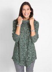 Sweter poncho, długi rękaw. Zielone golfy bonprix, bez wzorów, bez ramiączek. Za 112.99 zł.