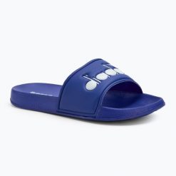 Klapki Diadora Praia. Niebieskie klapki Diadora, bez wzorów, z materiału, bez obcasa. Za 98.99 zł.