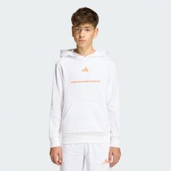 Bluza z kapturem adidas Slogan Fleece Hoodie. Niebieskie bluzy Adidas, s, bez wzorów, z bawełny, z kapturem. Za 179.00 zł.