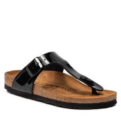 Japonki Birkenstock. Czarne klapki Birkenstock, bez wzorów, bez obcasa. Za 299.99 zł.