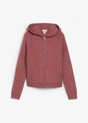 Sweter rozpinany z kapturem. Fioletowe kardigany bonprix, bez wzorów, z dzianiny. Za 159.99 zł.