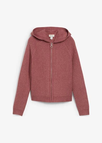 Sweter rozpinany z kapturem. Fioletowe kardigany bonprix, bez wzorów, z dzianiny. Za 159.99 zł.