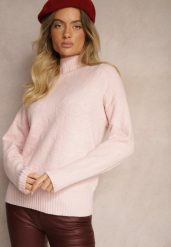 Różowy Golf Sweter z Tłoczeniem i Ściągaczami Melovira. Czerwone golfy Renee, bez wzorów, bez ramiączek. Za 99.99 zł.