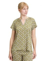 CARTOON Bluzka w kolorze zielono-kremowym rozmiar: 46. Zielone bluzki Cartoon, bez wzorów, z wiskozy, bez kołnierzyka, bez ramiączek. Za 104.99 zł.