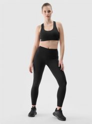 4F Legginsy treningowe z materiału z recyklingu damskie - czarne M. Czarne legginsy sportowe 4f, l, bez wzorów, z dzianiny, z podwyższonym stanem, na fitness i siłownię. W wyprzedaży za 59.99 zł.