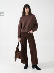 Sztruksowe jeansy wide leg - brązowy. Brązowe jeansy Sinsay, bez wzorów. Za 69.99 zł.
