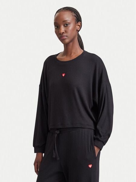 HUGO Bluzka Heart 50566668 Czarny Relaxed Fit. Czarne bluzki Hugo, m, bez wzorów, bez kołnierzyka, bez ramiączek. Za 354.99 zł.