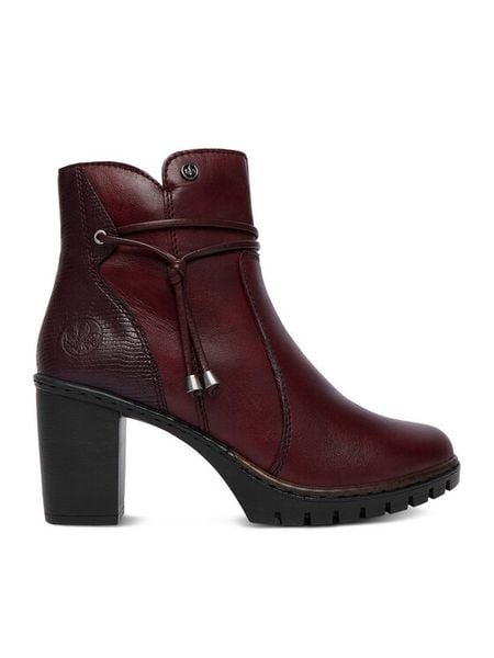 Rieker Botki CEO-Y2567-35 Bordowy. Czerwone botki Rieker, bez wzorów, ze skóry, bez obcasa, na słupku, bez zapięcia. Za 429.99 zł.