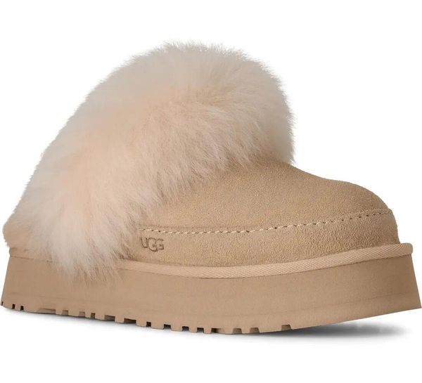 Damskie japonki W DISQUETTE CHALET. Brązowe klapki UGG, bez wzorów, z materiału, bez obcasa. Za 556.20 zł.