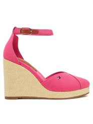 Tommy Hilfiger Półbuty Flag High Wedge Espad Closed Toe FW0FW08494 Różowy. Czerwone czółenka TOMMY HILFIGER, bez wzorów, z materiału, bez obcasa, na koturnie, bez zapięcia. Za 299.99 zł.