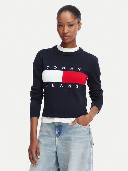 Tommy Jeans Sweter Flag DW0DW22930 Granatowy Regular Fit. Niebieskie swetry Tommy Jeans, m, bez wzorów, z bawełny, bez ramiączek. Za 349.99 zł.
